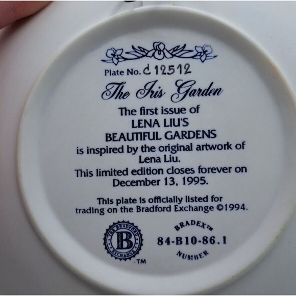 Lena Liu's Beautiful Gardens "The Iris Garden" 3-D Collector Plate - No. C12512 - Picture 14 of 14